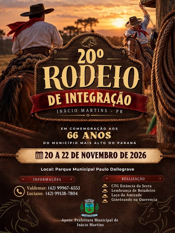 20º Rodeio de Integração será realizado de 20 a 22 de novembro em Inácio Martins