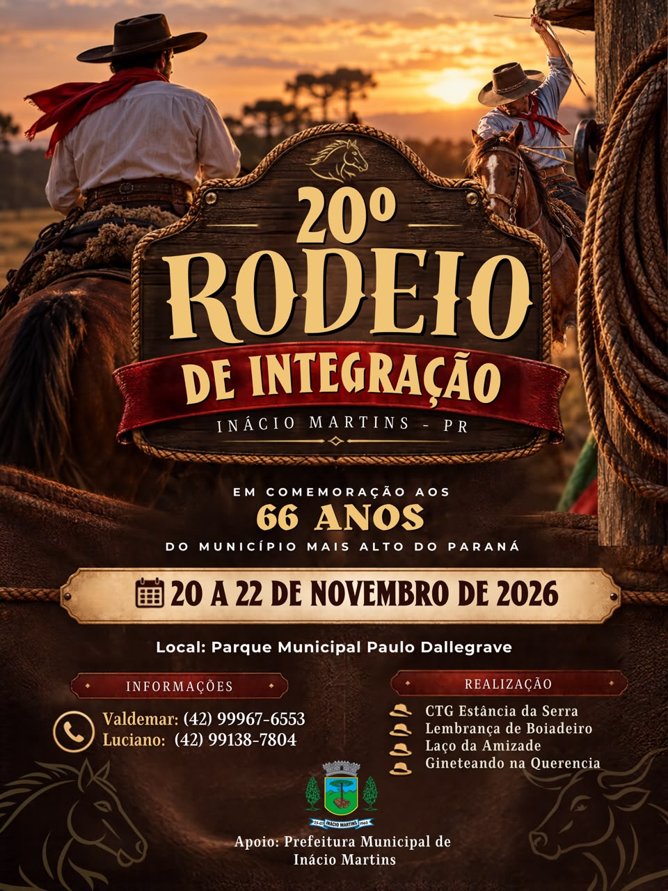 20º Rodeio de Integração será realizado de 20 a 22 de novembro em Inácio Martins
