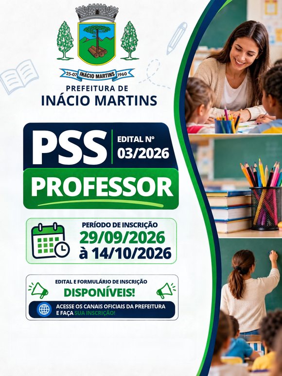 Prefeitura de Inácio Martins abre Processo Seletivo Simplificado para contratação de professores