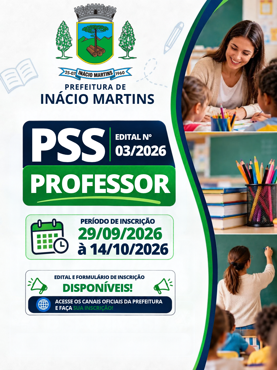 Prefeitura de Inácio Martins abre Processo Seletivo Simplificado para contratação de professores